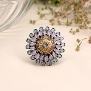 Light pink color dual tone oxidised rings handmade fashion style 2