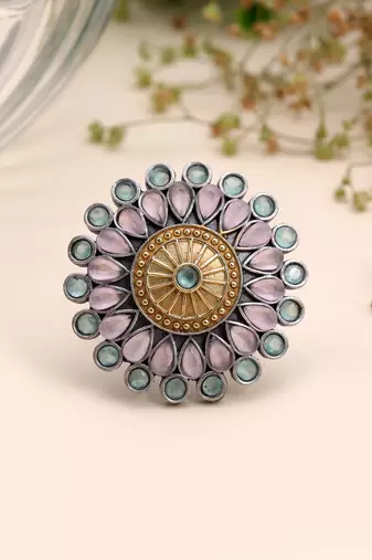 Light pink color dual tone oxidised rings handmade fashion style