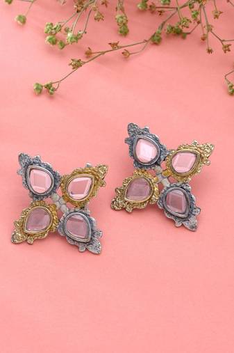 White color dual tone oxidised earrings traditional finish