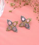 White color dual tone oxidised earrings traditional finish