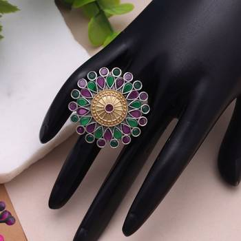 Purple & green color dual tone oxidised rings ethnic design 1