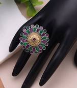 Purple & green color dual tone oxidised rings ethnic design