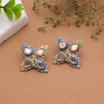 White color dual tone oxidised earrings traditional finish 2