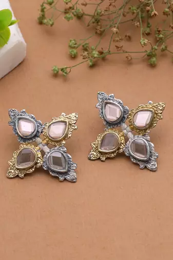 White color dual tone oxidised earrings traditional finish