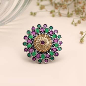 Purple & green color dual tone oxidised rings ethnic design 2
