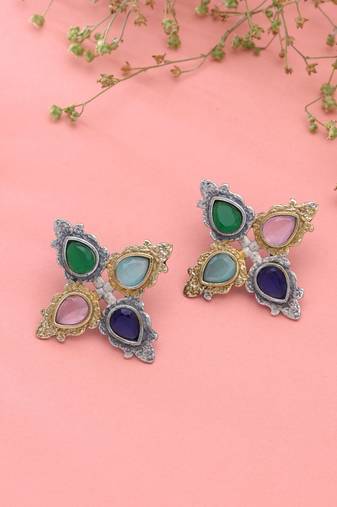 Multi color dual tone oxidised earrings ethnic style