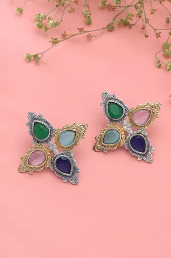 Multi color dual tone oxidised earrings ethnic style