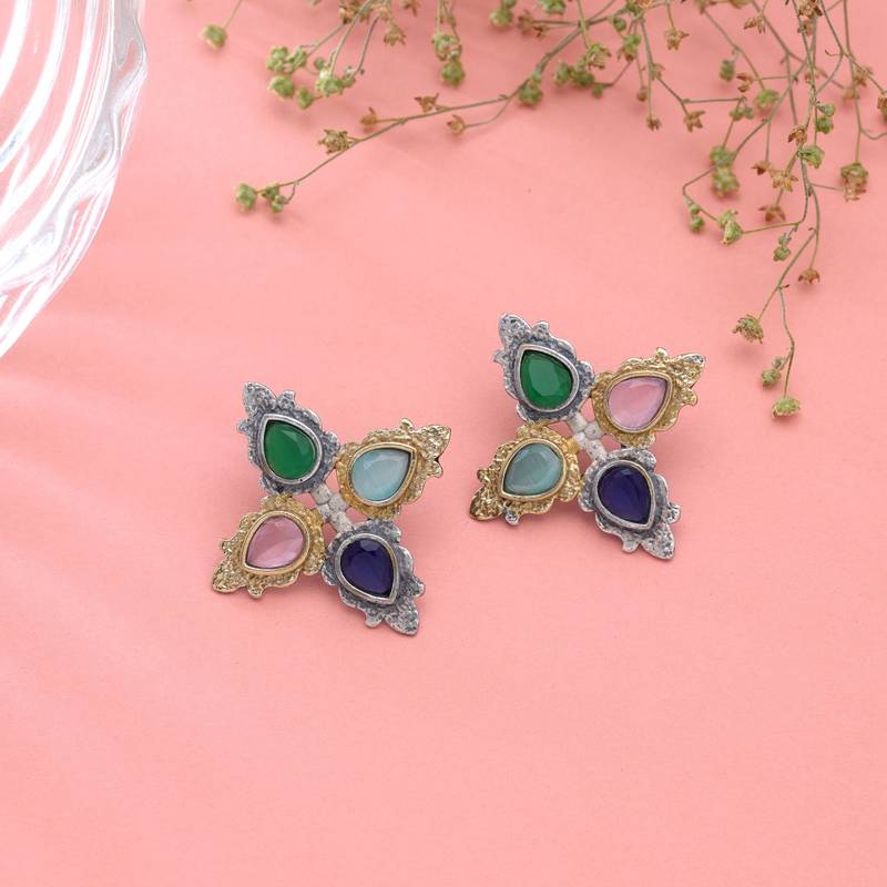 Multi color dual tone oxidised earrings ethnic style