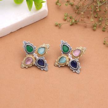 Multi color dual tone oxidised earrings ethnic style 2