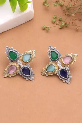 Multi color dual tone oxidised earrings ethnic style