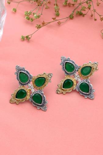 Green color dual tone oxidised earrings traditional design