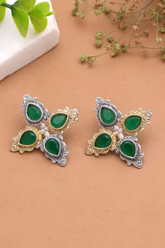 Green color dual tone oxidised earrings traditional design