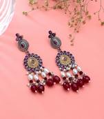 Maroon color dual tone oxidised earrings handmade fashion style