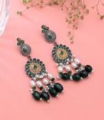 Green color dual tone oxidised earrings festive jewelry style
