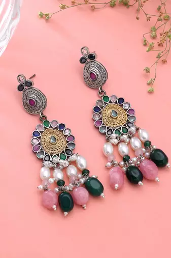 Multi color dual tone oxidised earrings designer wear