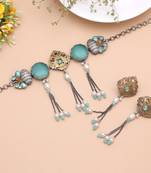 Sea green color dual tone oxidised necklace set designer style
