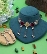 Maroon color dual tone oxidised necklace set handmade style