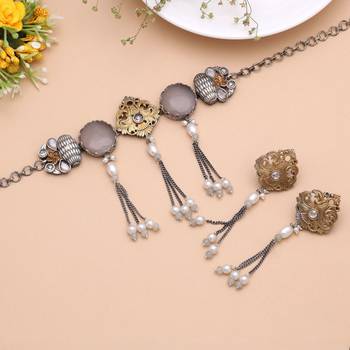 Grey color dual tone oxidised necklace set ethnic design 2