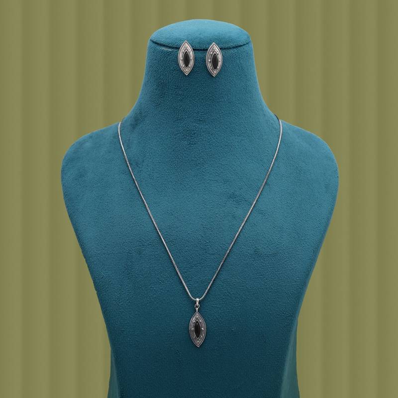 Black color oxidised stone necklace set designer appeal