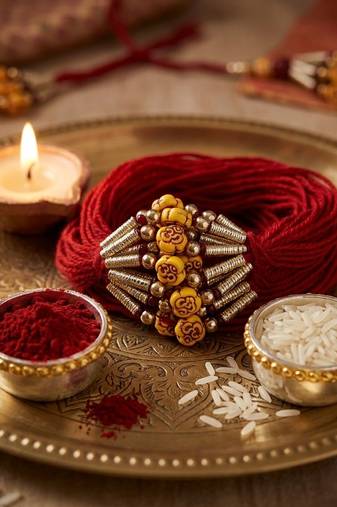 12 pieces combo multi color om design thread rakhis