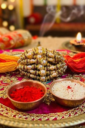 12 pieces combo multi color decorative thread rakhis