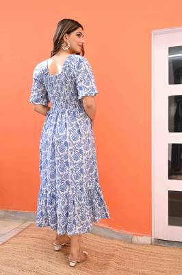 Blue cotton tier dress 1