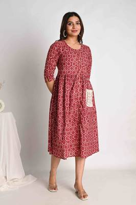 Cotton Midi Pink A line Dress with Schiffli pockets 4
