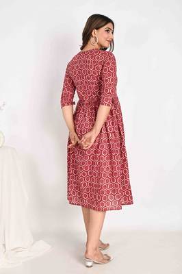 Cotton Midi Pink A line Dress with Schiffli pockets 5