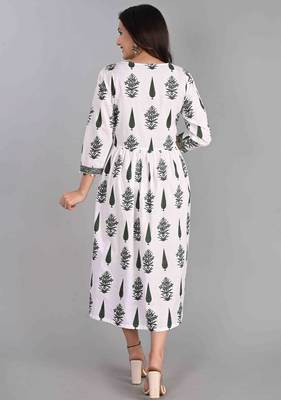 Jaipur sanganeri leaf print green A-line dress 2