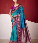 sky blue soft silk blend with rich woven borders sarees
