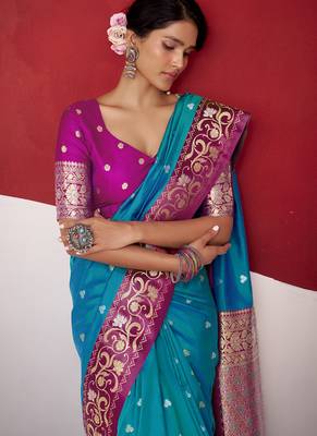 sky blue soft silk blend with rich woven borders sarees 2
