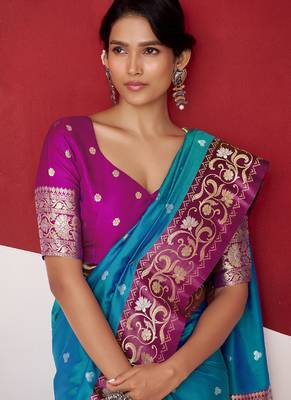 sky blue soft silk blend with rich woven borders sarees 3