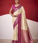 beige soft silk blend with rich woven borders sarees