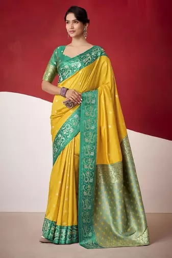 mustard soft silk blend with rich woven borders sarees
