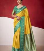 mustard soft silk blend with rich woven borders sarees