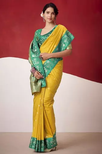 mustard soft silk blend with rich woven borders sarees