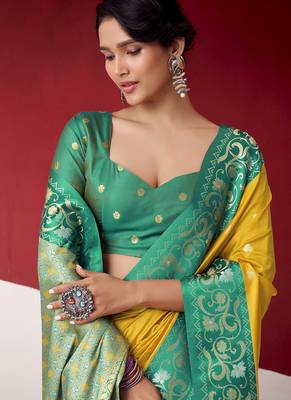 mustard soft silk blend with rich woven borders sarees 4