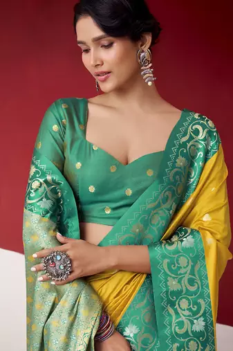 mustard soft silk blend with rich woven borders sarees
