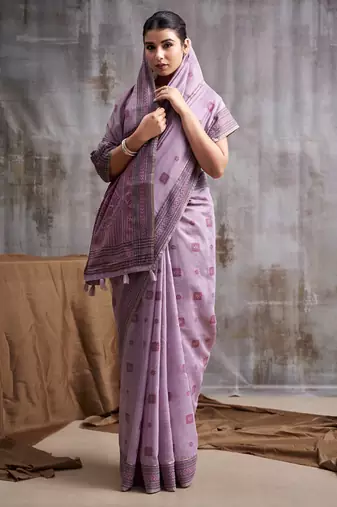 lavender modal cotton blend casual wear saree