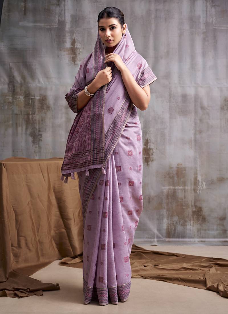 lavender modal cotton blend casual wear saree
