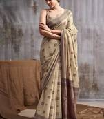 beige modal cotton blend casual wear saree