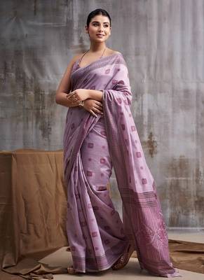 lavender modal cotton blend casual wear saree 2