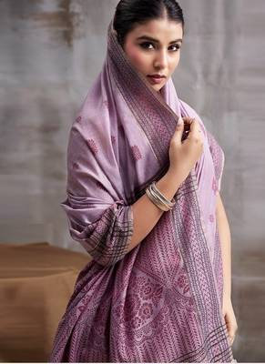 lavender modal cotton blend casual wear saree 3