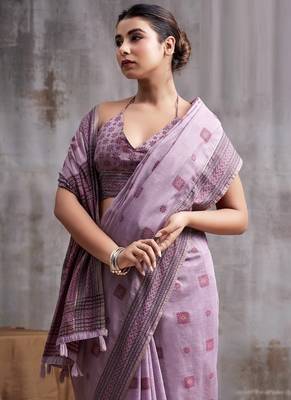 lavender modal cotton blend casual wear saree 4