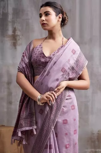 lavender modal cotton blend casual wear saree