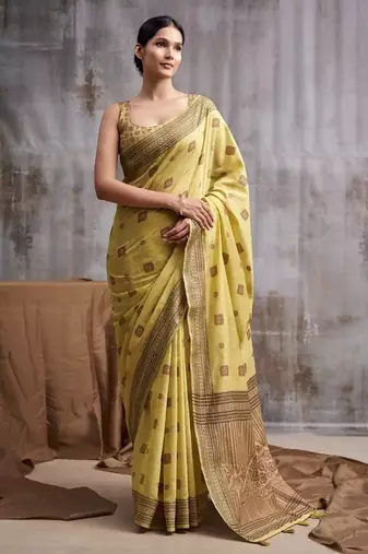 mustard modal cotton blend casual wear saree