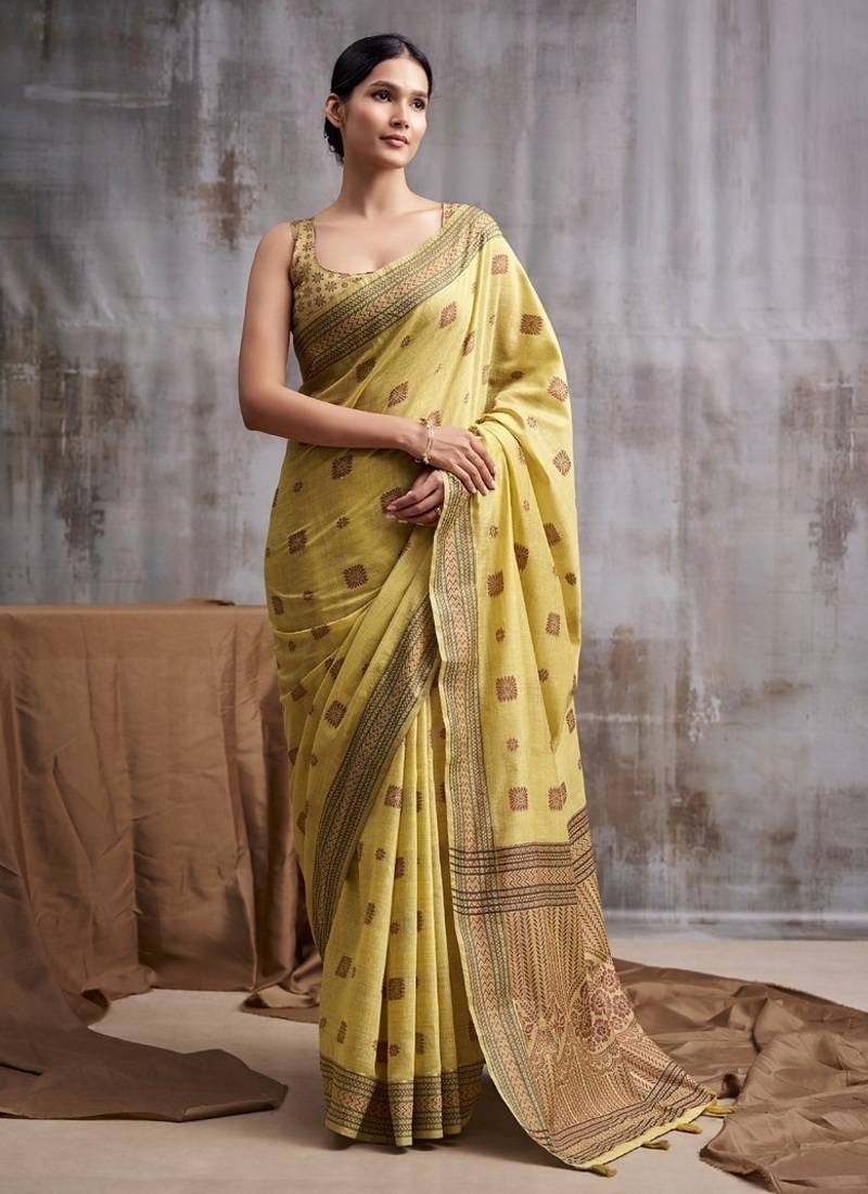 mustard modal cotton blend casual wear saree