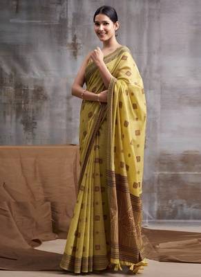 mustard modal cotton blend casual wear saree 2