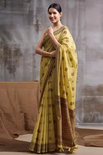 mustard modal cotton blend casual wear saree