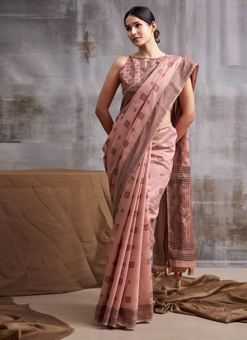 peach modal cotton blend casual wear saree